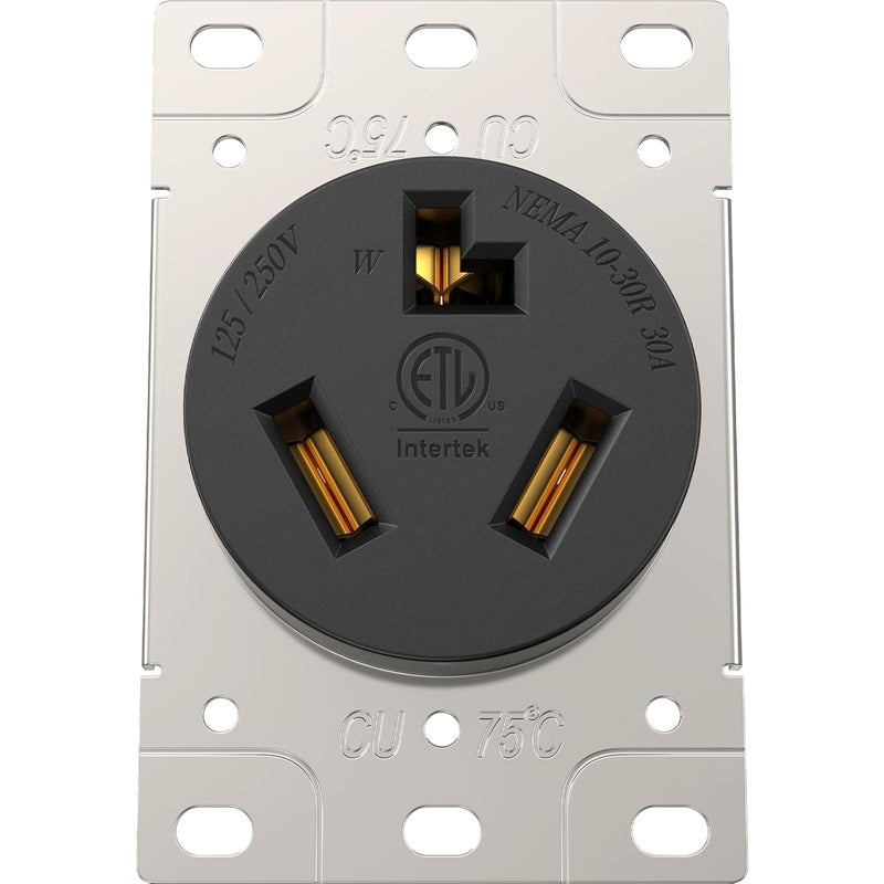 HYDUUU مخرج مجفف 30A NEMA 10-30R مقبس 250V 3 دبابيس مثبت على السطح موصل جانبي من الدرجة الصناعية لمغسلة EV وسخان حائط ومسطح تخطيط مدرج ETL - Image 1